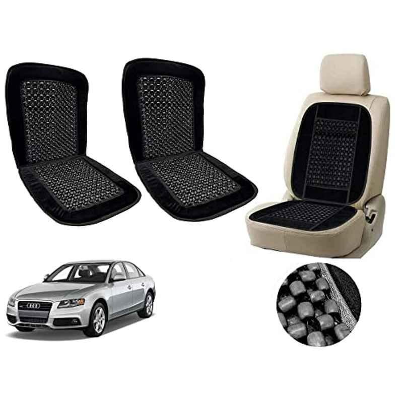 Auto Pearl PU, Velvet & Wooden Beads Black Rectangular Seat Cushion for Audi A4 (Pack of 2 )