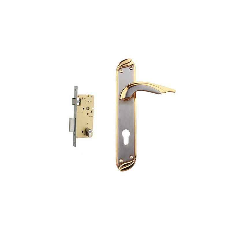 Plaza Aveo Gold Silver Finish Handle with 250mm Pin Cylinder Mortice Lock & 3 Keys