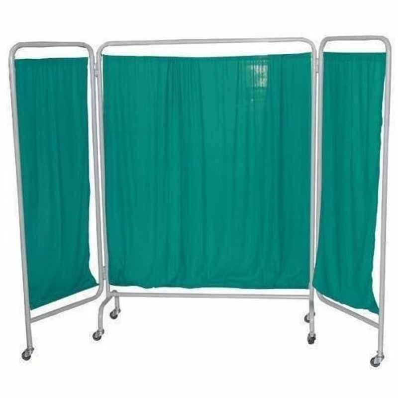 Wellton Healthcare 7ft 3 Fold Green Mild Steel Powder Coated Bed Side Screen