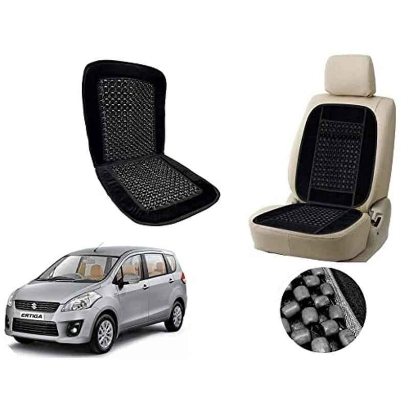 Auto Pearl PU, Velvet & Wooden Beads Black Rectangular Seat Cushion for Maruti Suzuki Ertiga