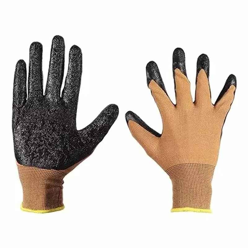 Brala Polyester & Cotton Brown & Black Palm Coated Cut Resistant Safety Hand Gloves, Size: Free (Pack of 100)