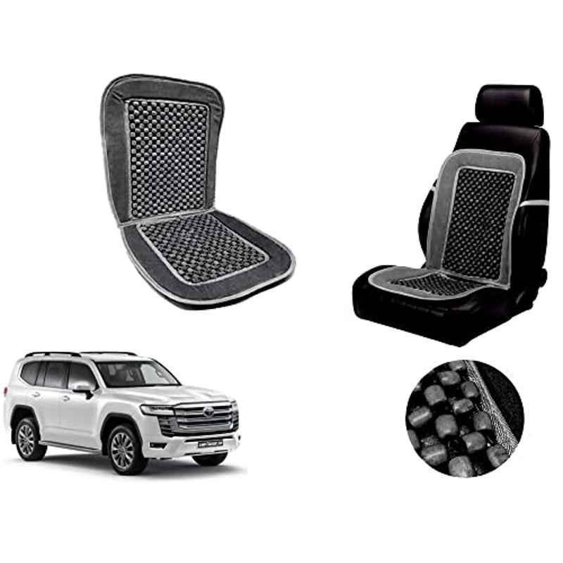 Auto Pearl PU, Velvet & Wooden Beads Grey Rectangular Seat Cushion for Toyota Land Cruiser