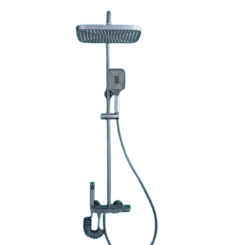 NextGen 4 Function Brass Brushed Finish Gun Grey Wall Mounted Piano Switch Thermostat Shower Set, Nx 9