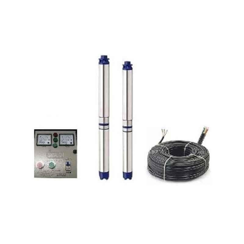 Jindal 2HP 15 Stage Pure Copper Single Phase Water Filled Submersible Pump Set for Borewell with 60 m Submersible Cable & Control Panel