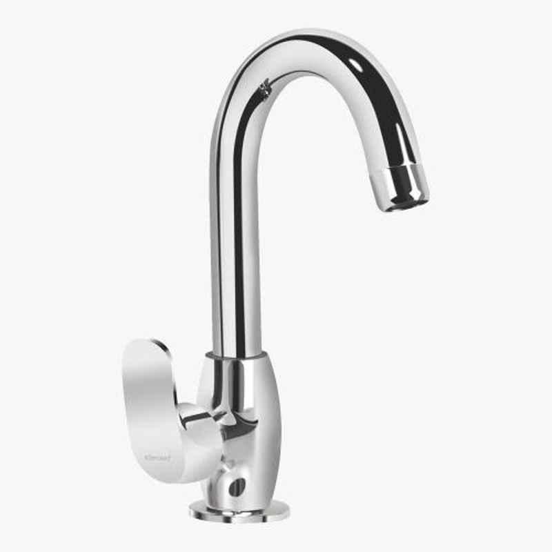 Kerovit Edge Silver Chrome Finish Deck Mounted Sink Cock with Swivel Spout, KB1211028