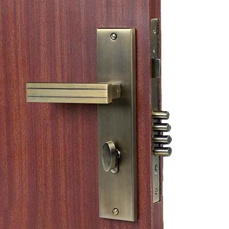 Homexpert Altroz 10 inch 60mm Stainless Steel Antique Brass Finish Cylindrical Plate One Side Key Mortise Door Lock Set
