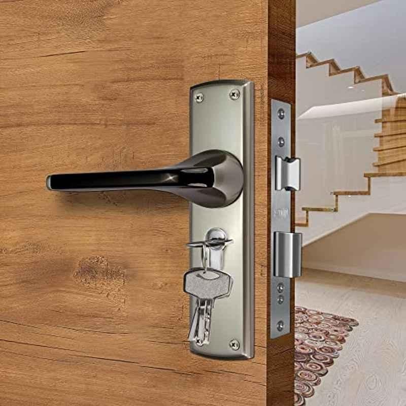 Screwtight 8 inch Zinc Satin Nickel Both Side Key Mortise Handle Door Lock Set, AZMPH-1005-CY-SB-OSK