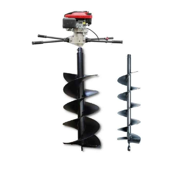 Mecstroke MS-EA196 196CC 6.5HP 4 Stroke Heavy Duty Petrol Operated Earth Auger with 8 inch & 12 inch Drill Bit, SM142NR
