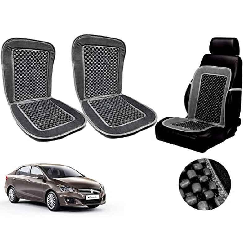 Auto Pearl PU, Velvet & Wooden Beads Grey Rectangular Seat Cushion for Maruti Suzuki Ciaz (Pack of 2 )
