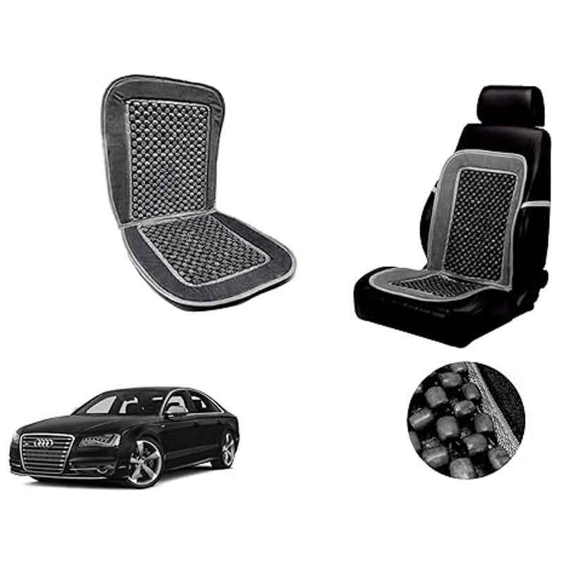 Auto Pearl PU, Velvet & Wooden Beads Grey Rectangular Seat Cushion for Audi S8