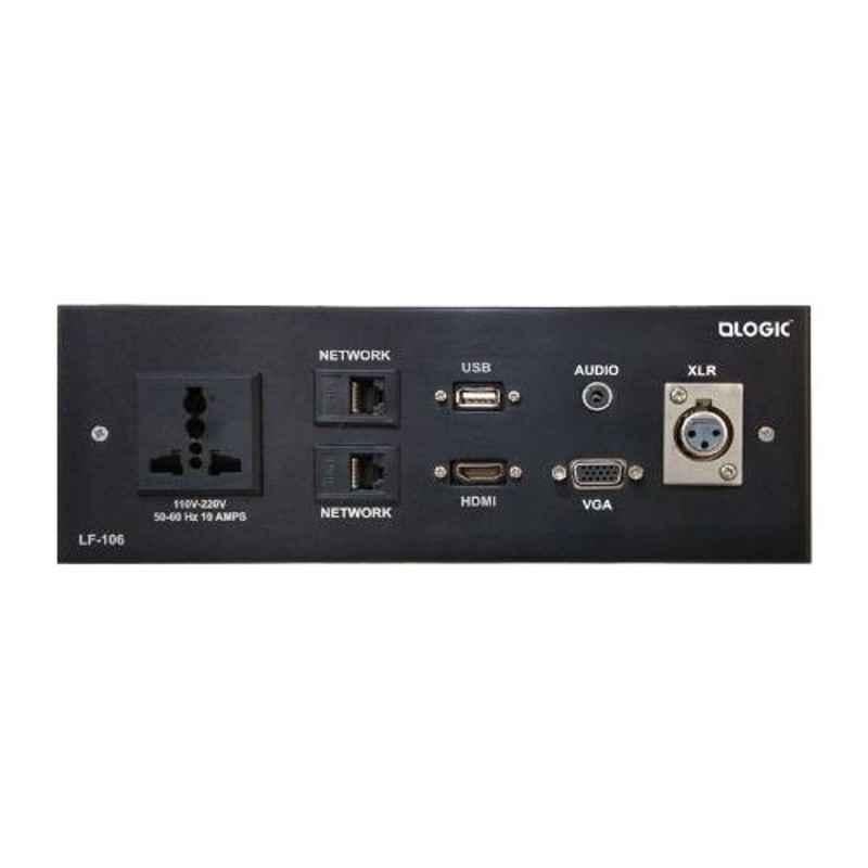 Logic 250x90x42mm Aluminium Black Table Mounted Female to Female Connector with Fixed Faceplate, LF-106