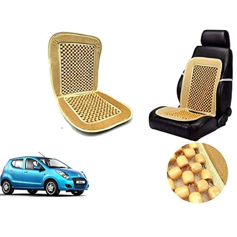 Auto Pearl PU, Velvet & Wooden Beads Beige Rectangular Seat Cushion for Maruti Suzuki A-Star