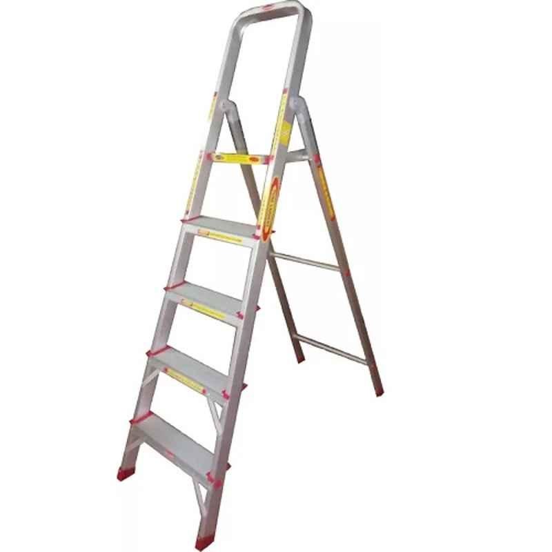 Pune Ladders 120kg 5 Steps Aluminium Silver Ladder with Platform, PL04FT