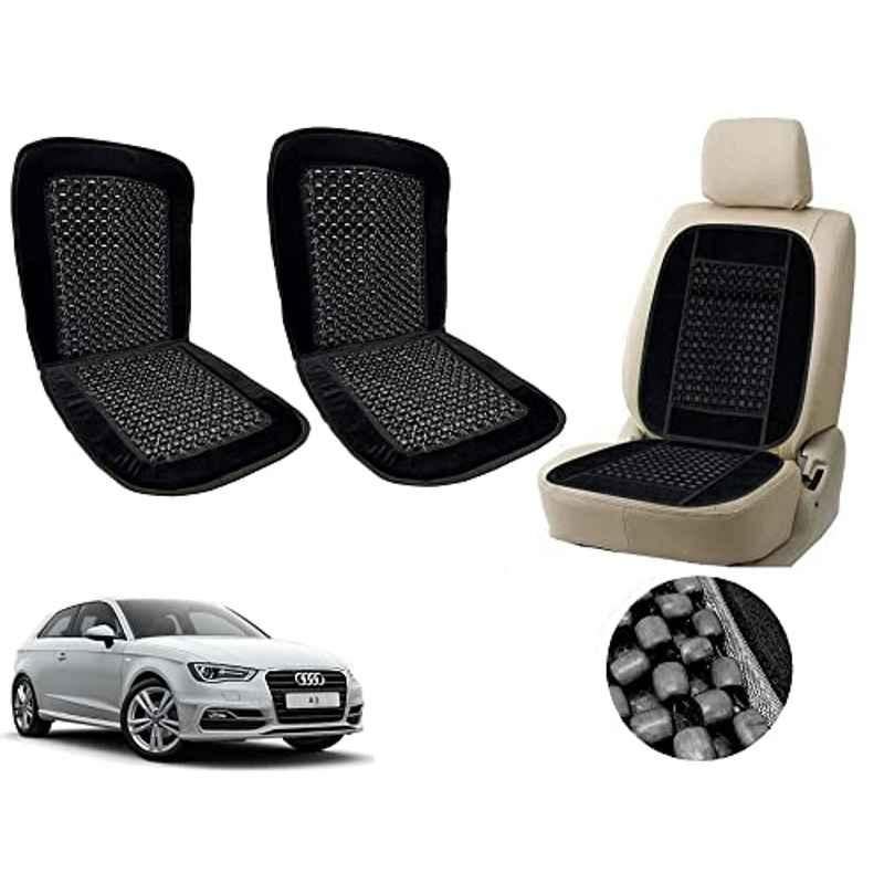 Auto Pearl PU, Velvet & Wooden Beads Black Rectangular Seat Cushion for Audi A3 (Pack of 2 )