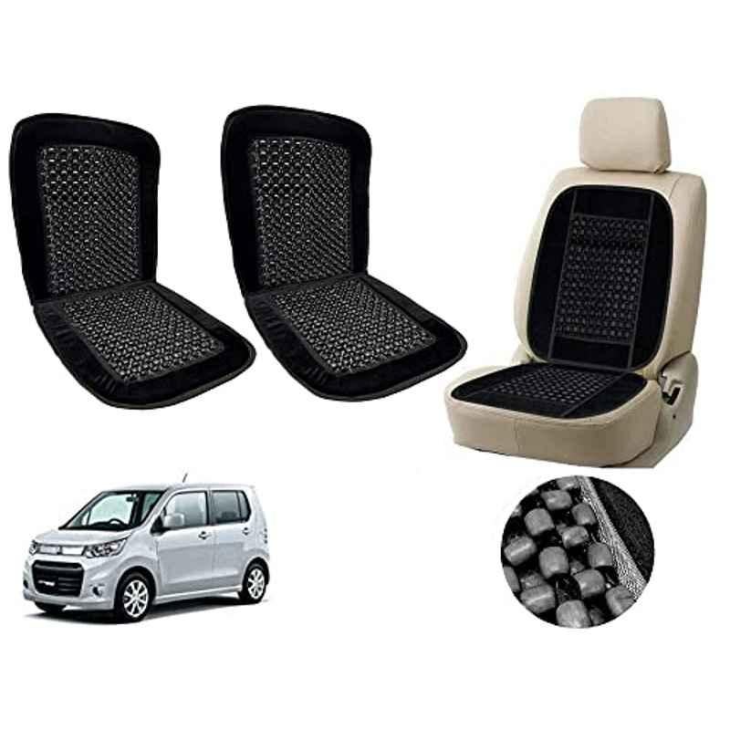Auto Pearl PU, Velvet & Wooden Beads Black Rectangular Seat Cushion for Maruti Suzuki WagonR Stingray (Pack of 2 )