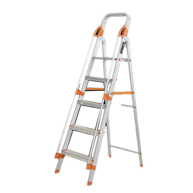 Plantex Secura Aluminium Orange & Silver 5 Step Anti Skid Ladder, APS-833