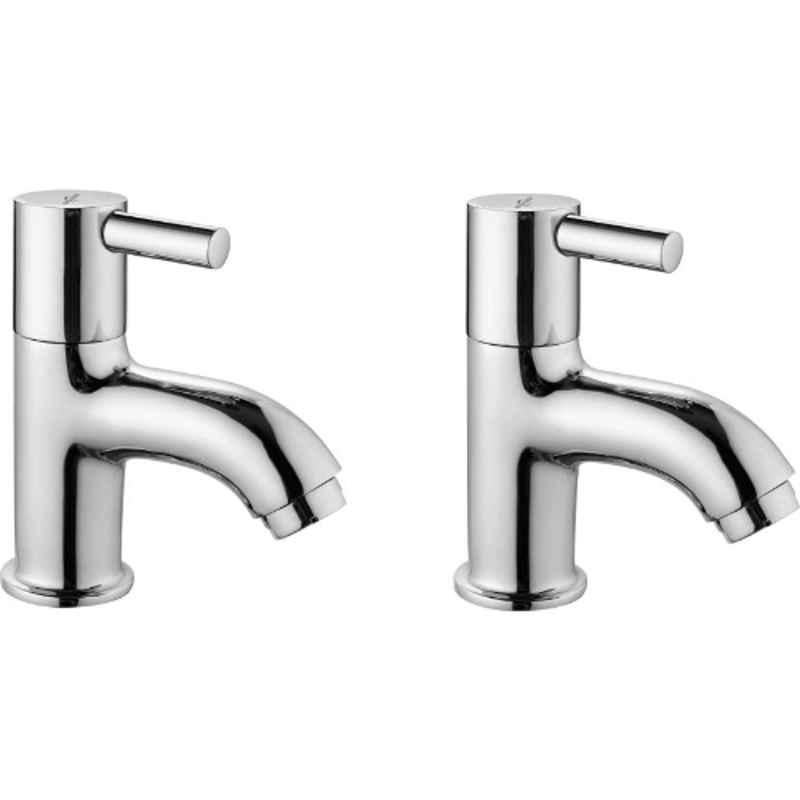 Neelkund Flora Brass Silver Chrome Finish Pillar Tap for Wash Basin (Pack of 2)