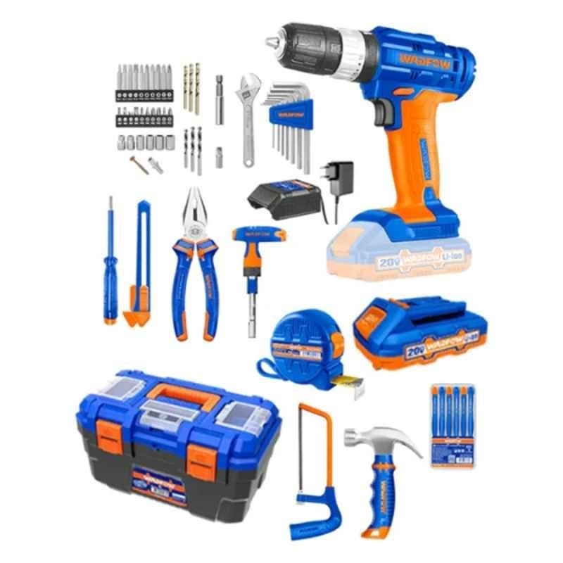 Wadfow 119 Pcs 0-1500rpm 20V Cordless Impact Drill Tools Kit, WDT1B119
