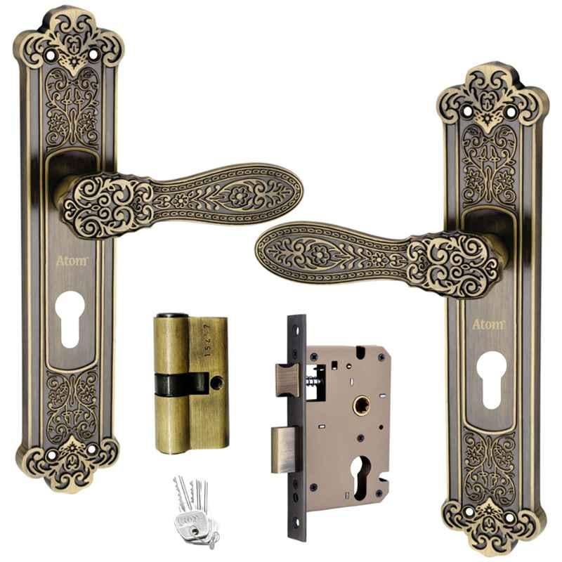Atom Zinc Brass Antique Finish Heavy Duty Mortise Door Lock Set with Both Sided Key, O49CYBSK