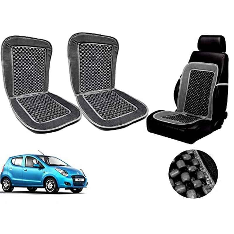 Auto Pearl PU, Velvet & Wooden Beads Grey Rectangular Seat Cushion for Maruti Suzuki A-Star (Pack of 2 )