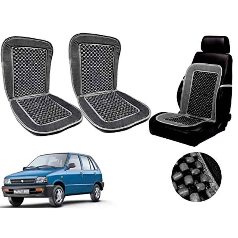 Auto Pearl PU, Velvet & Wooden Beads Grey Rectangular Seat Cushion for Maruti Suzuki 800 (Pack of 2 )