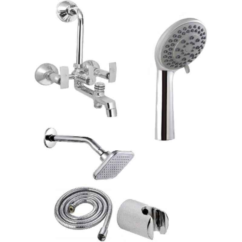 IRIS Passion 3 Pcs Brass Chrome Finish 3 in 1 Wall Mixer, Head Shower & Hand Shower Set