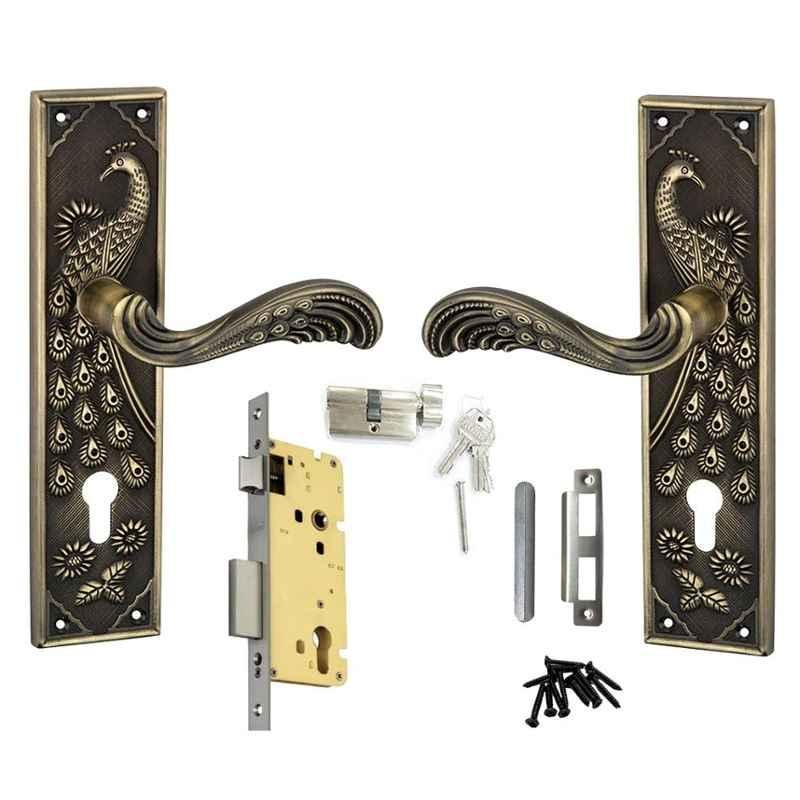 Atom Mayur Brass Antique Finish Cylindrical Mortise Lock Set With 3 Brass Keys