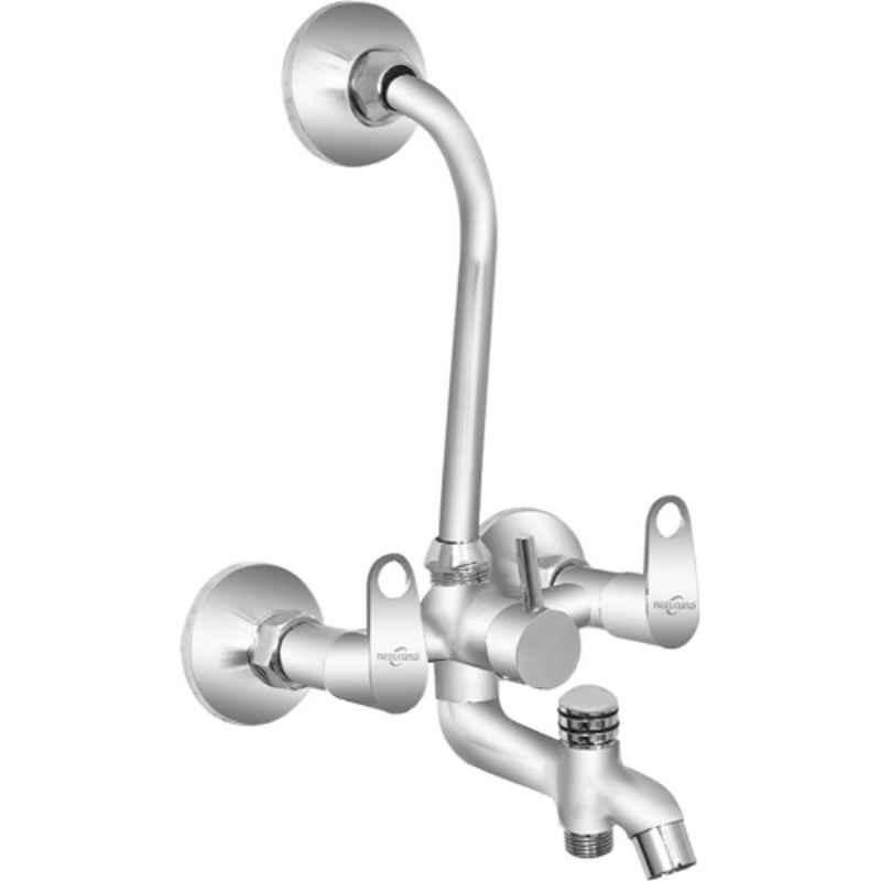 Neelkund Eva Brass Silver Chrome Finish 3-in-1 Wall Mixer with Band for Bathroom & Kitchen