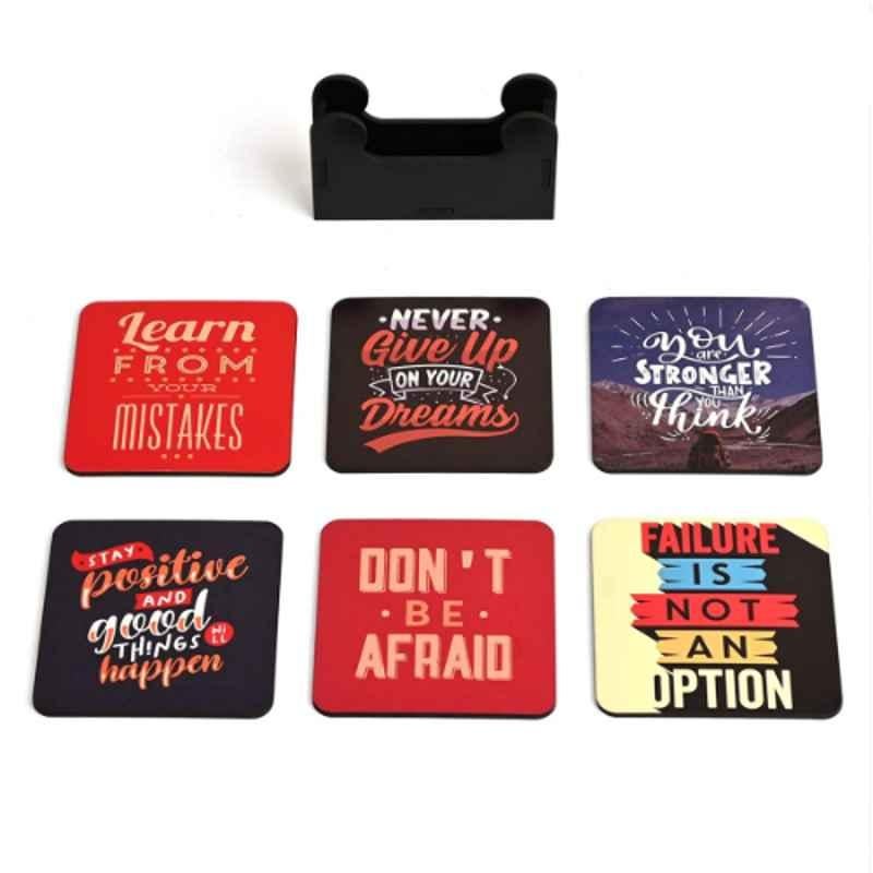 Gift Kya De 6 Pcs 3.8x3.8 inch MDF Engineering Wood Coaster Set, GKD000548-MQ