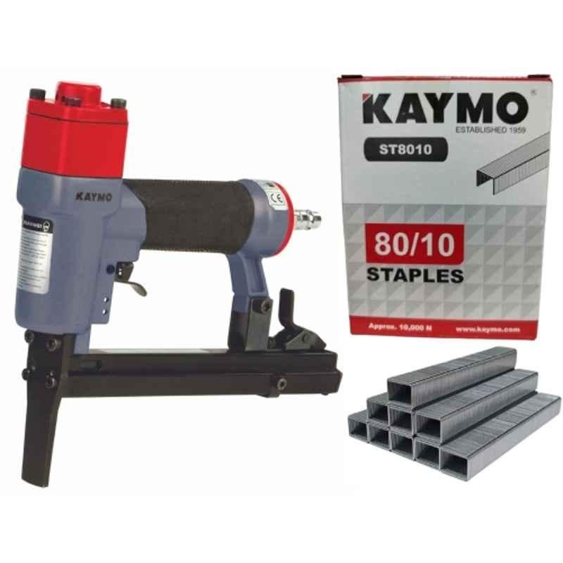 Kaymo ECO-PS8016LN+ST8010 6-16mm Long Nose Grey & Red Pneumatic Stapler with 10000 Pcs 10mm 80 Series 8010 Heavy Duty Staples