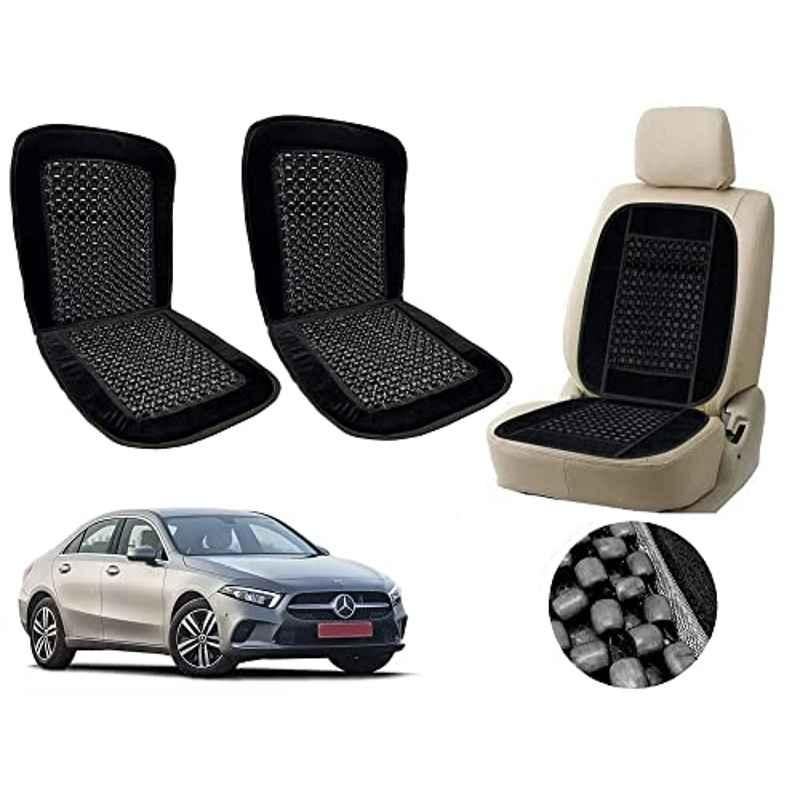 Auto Pearl PU, Velvet & Wooden Beads Black Rectangular Seat Cushion for Mercedes Benz A-Class (Pack of 2 )