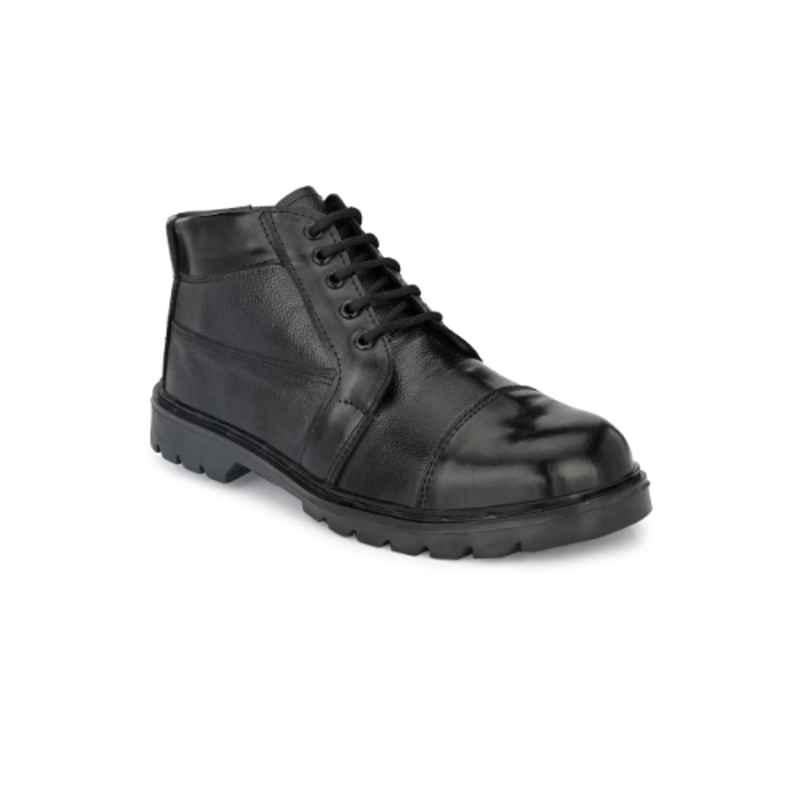 Hundo P Leather Steel Toe Black Work Safety Shoes, Size: 7, WW-112