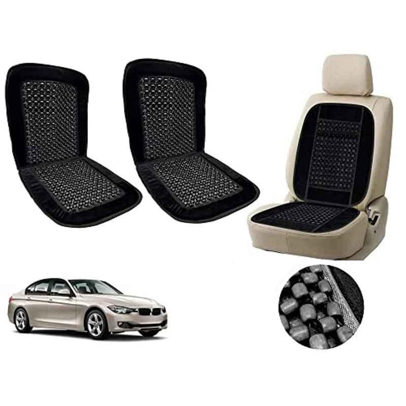 Auto Pearl PU, Velvet & Wooden Beads Black Rectangular Seat Cushion for BMW 325i (Pack of 2 )