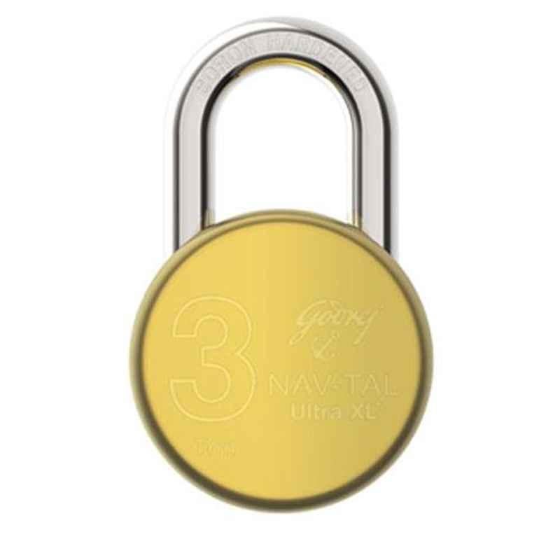 Godrej Nav-Tal Ultra XL-Plus 3 Ton Brass Padlock with 4 Keys, 5100
