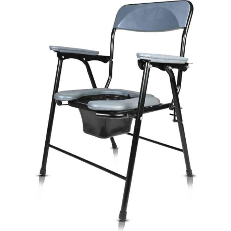 Entros Mild Steel Front Cut Foldable Commode & Bathing Chair with Armrest, FC-C779C