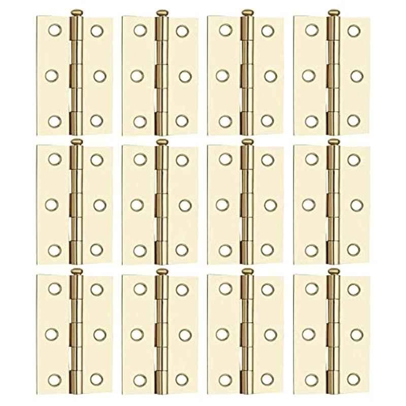 Screwtight 3 inch Iron Removable Pin Butt Hinge with Brass Plated Finish, S170201EB-12 (Pack of 12)