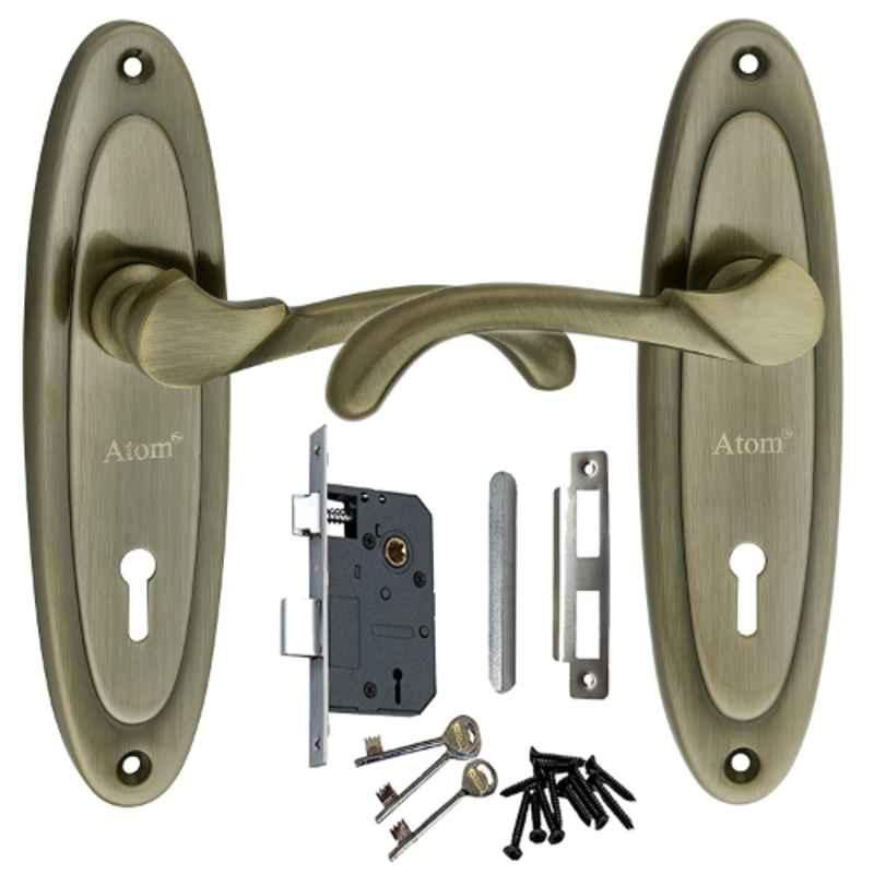 ATOM 7 inch Brass & Iron Brass Antique Finish Mortise Door Lock Set, MH-412-KY-BA