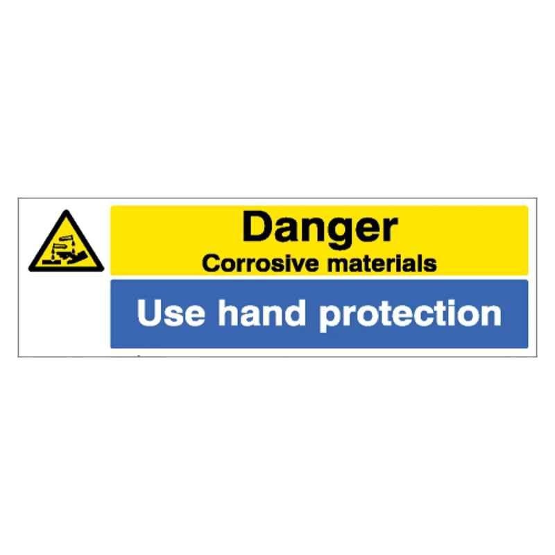 SUNSIGNS 450x150mm Vinyl & ACP Sheet Danger Corrosive Materials Use Hand Protection Signage, SN0141VNLM3HPIFAL