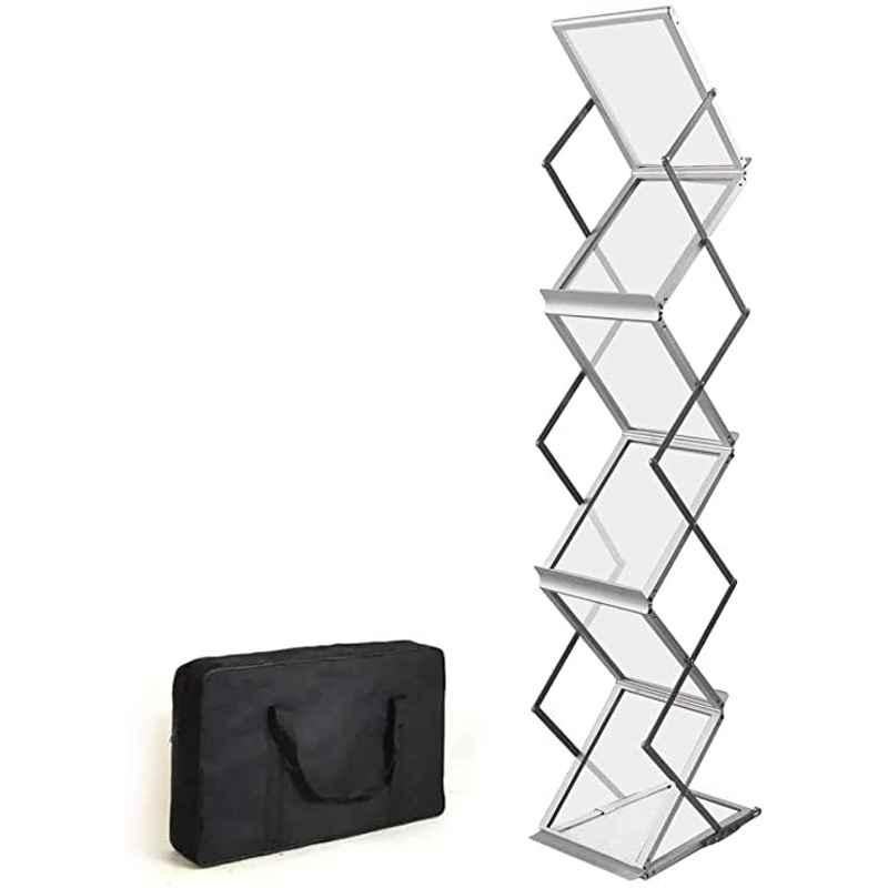 Mahakal 59 inch Aluminium White A4 Portable Zigzag Catalogue Stand Rack