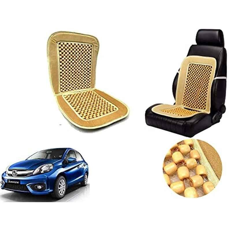 Auto Pearl PU, Velvet & Wooden Beads Beige Rectangular Seat Cushion for Honda Amaze 2018