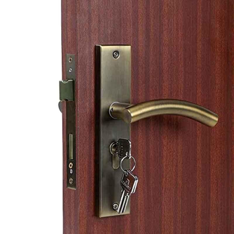 Homexpert MG-1102 8 inch 60mm Stainless Steel Antique Brass Finish Cylindrical Plate Both Side Key Mortise Door Lock Set