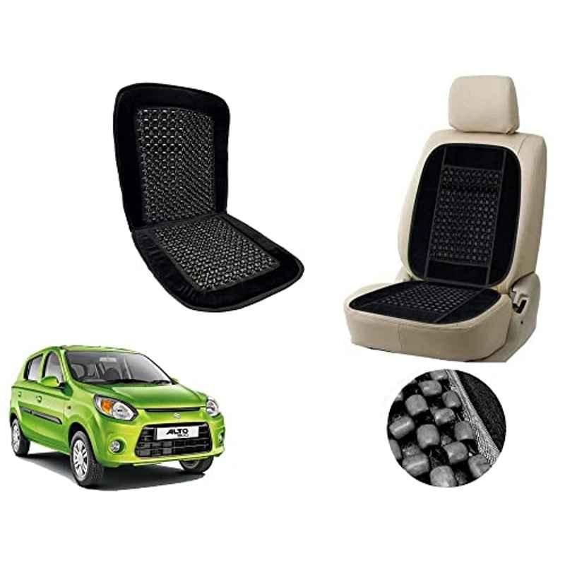 Auto Pearl PU, Velvet & Wooden Beads Black Rectangular Seat Cushion for Maruti Suzuki Alto 800 2019