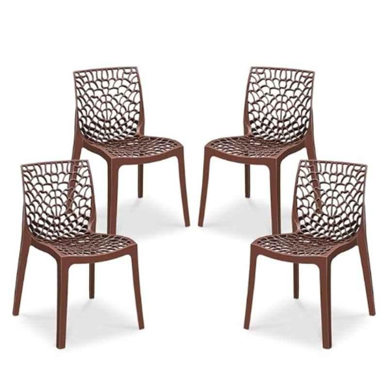 Maharaja Wave 43x79.5x49cm Plastic Metallic Brown Outdoor Chair without Arm Rest (Pack of 4)