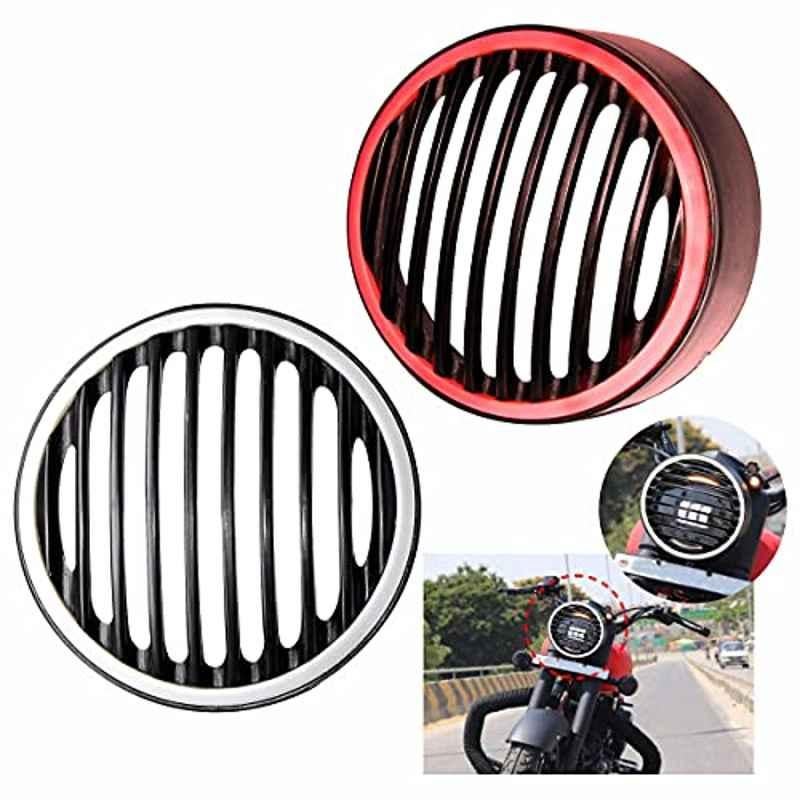 Miwings Headlight Grill Red Style Led Light With Heavy Pvc Plastic For Royal Enfield Bullet Classic 350 & 500 (Red Grill)