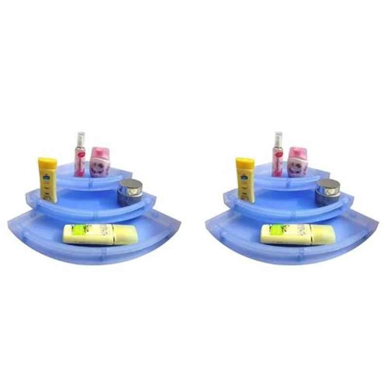 Drizzle 2 Pcs 3 Tier Plastic Unbreakable Blue Corner Shelves Set, A3CORNERBLUE2