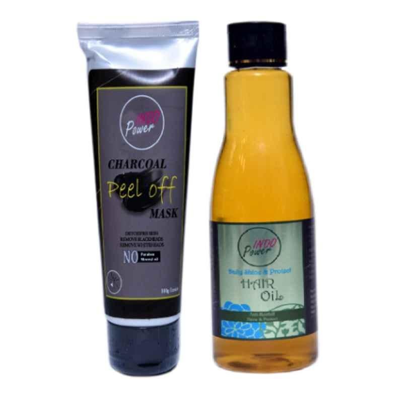 Indopower DD227 100g Charcoal Peel Off Mask with Daily Shine & 200ml Protect Hair Oil Combo Pack