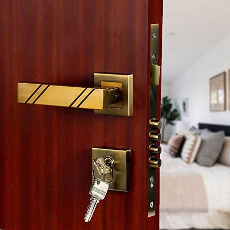 Saze Altis Rose Stainless Steel Matt Antique Brass Finish Mortise Door Lock Handle Set
