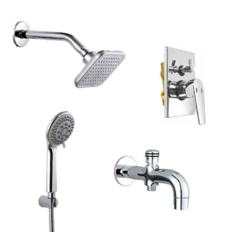 IRIS Aria 4 Pcs Brass Chrome Finish Divertor, Spout, Head Shower & Hand Shower Set