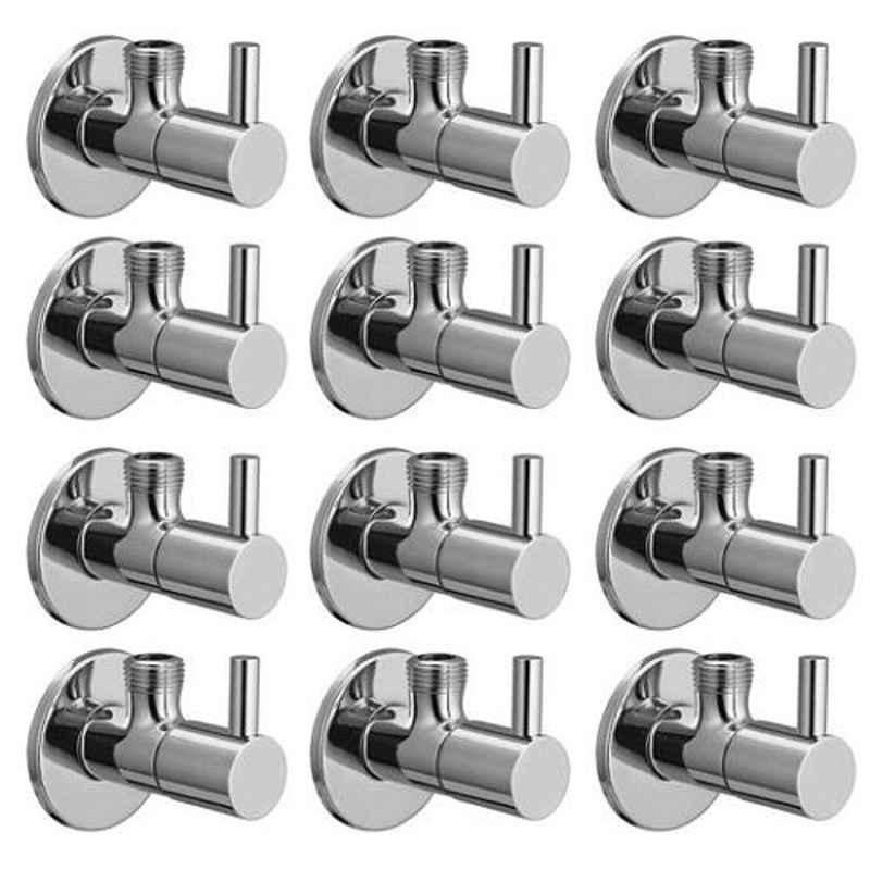 Drizzle Flora 12 Pcs Brass Chrome Finish Silver Angle Valve Set, AANGLEFLORA12