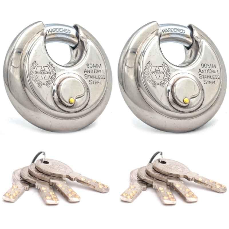 Harrison 90mm 12 Pins Mild Steel Round Padlock with 3 Computerised Keys, ROCK-STAR-0404 (Pack of 2)